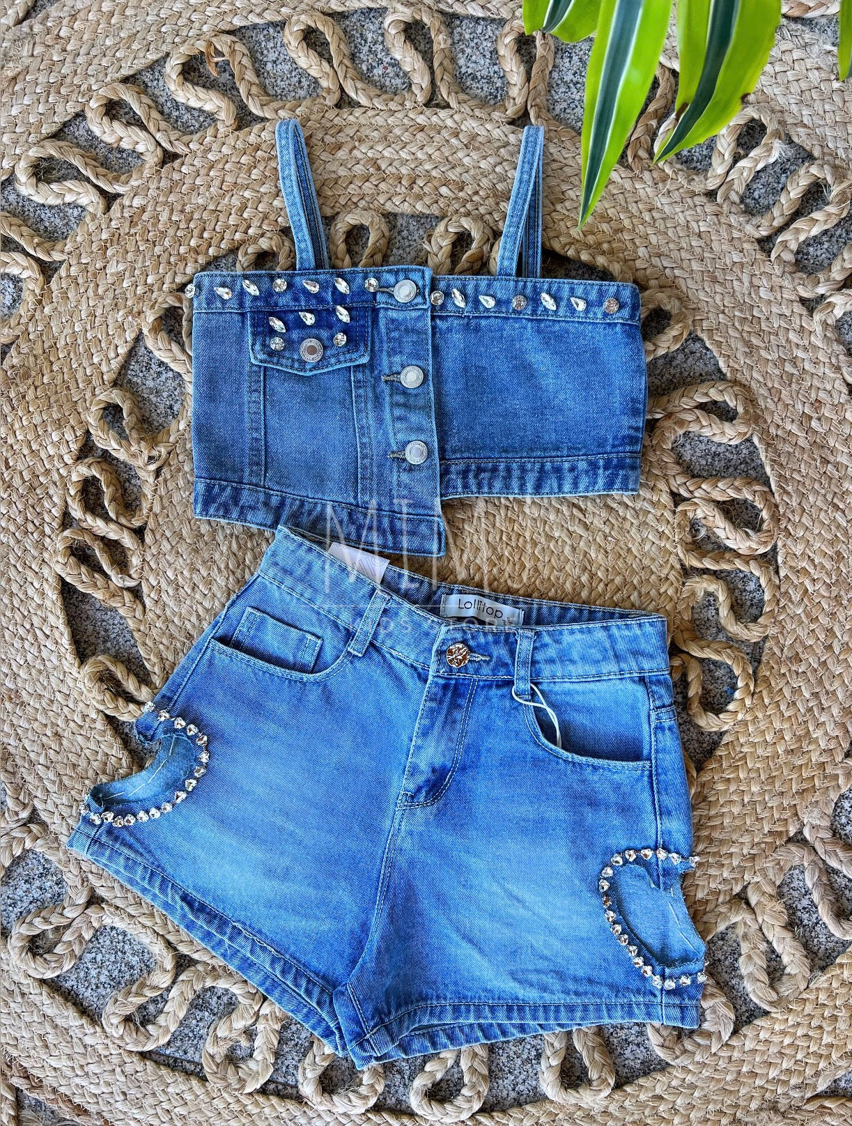 Denim shorts and denim top (items purchased individually)