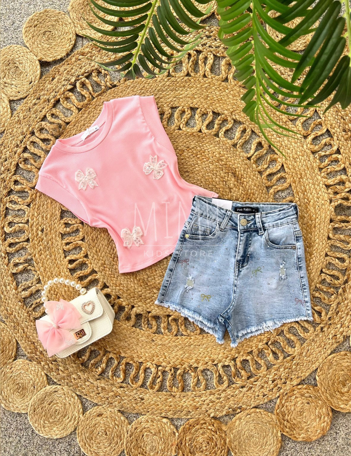 Shorts and top with bows (items purchased individually)
