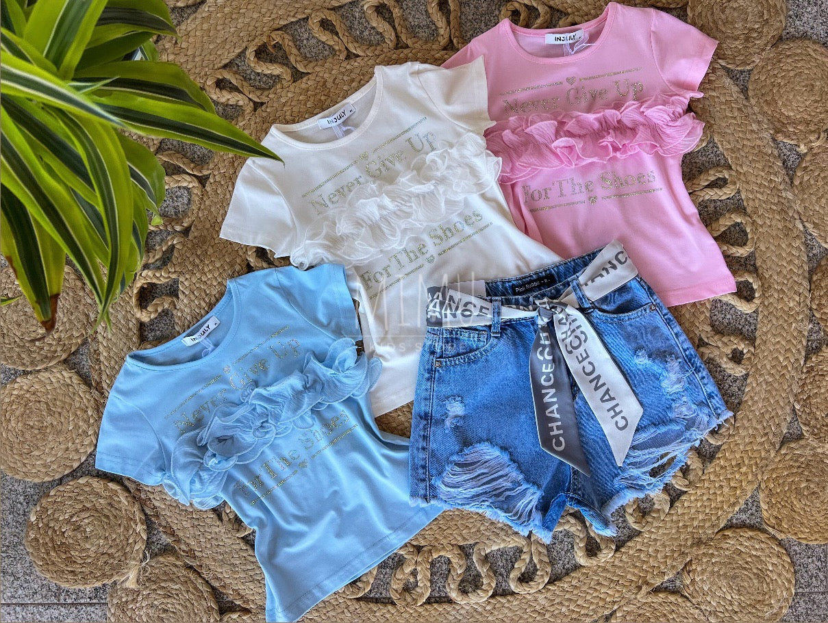 Shorts and ruffled T-shirt (items purchased individually)