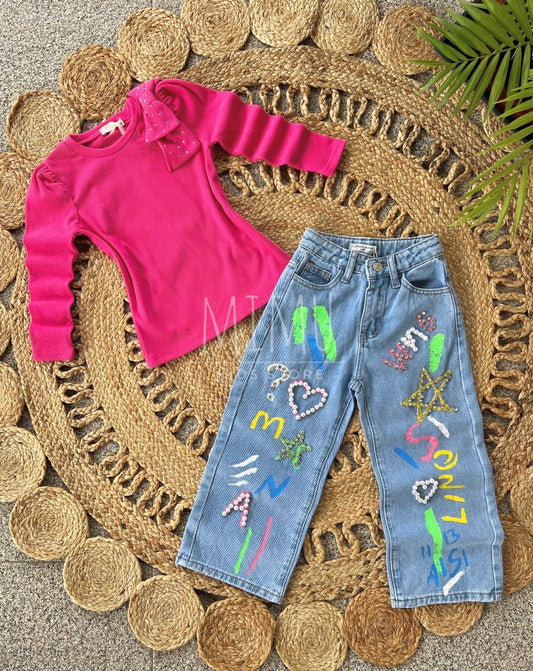 Calças e camisola com laço (artigos comprados individualmente)