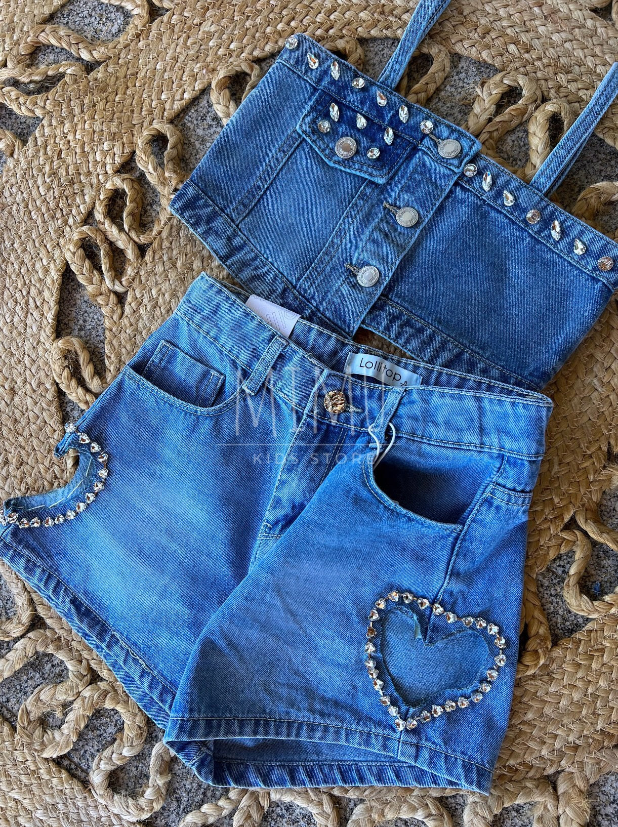 Denim shorts and denim top (items purchased individually)