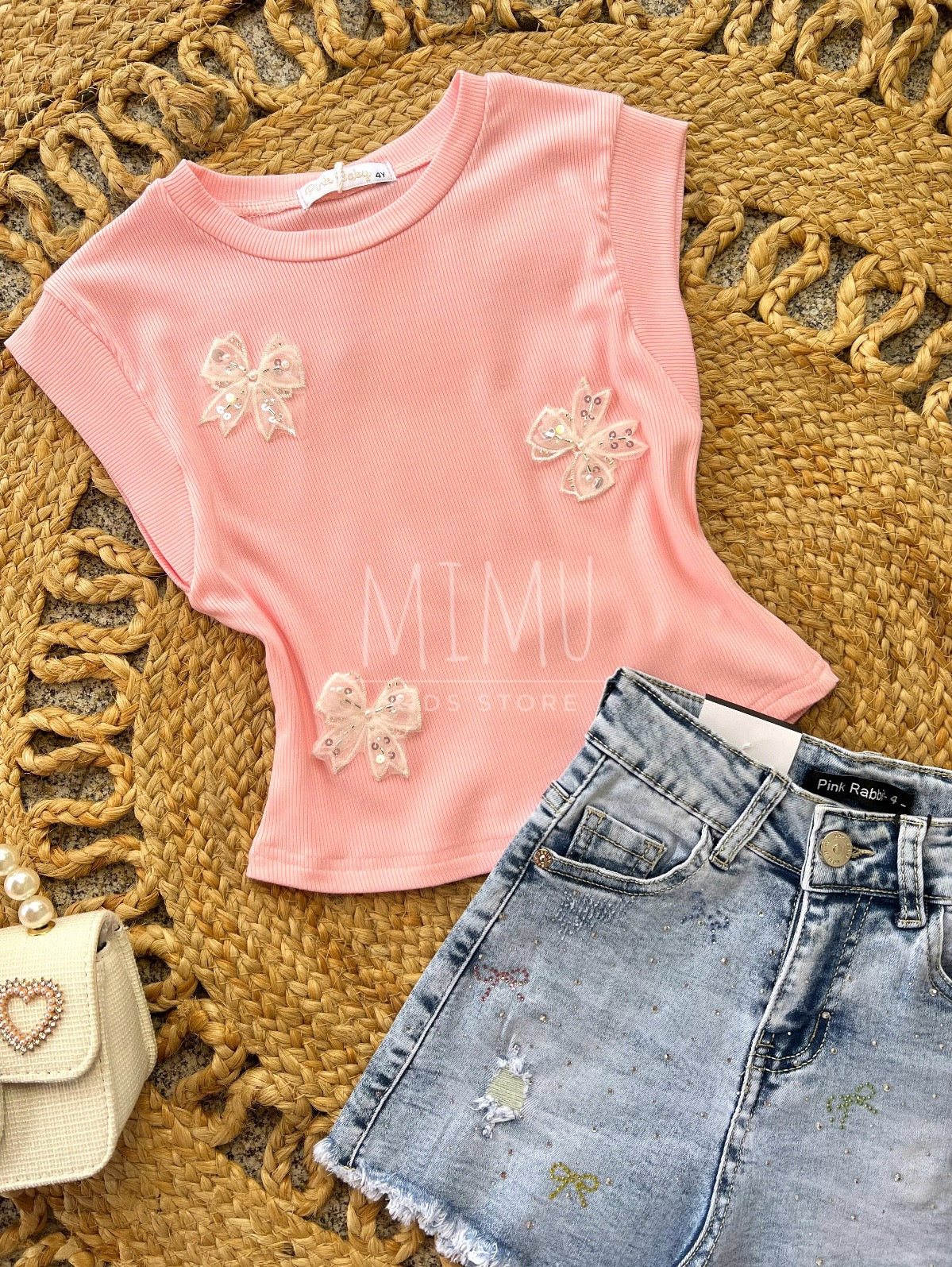 Shorts and top with bows (items purchased individually)