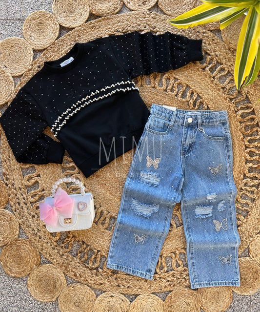 Calças borboletas e camisola brilhos (artigos comprados individualmente)