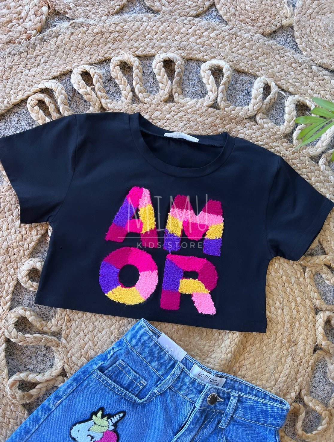 Unicorn shorts and Cropped Amor T-shirt (items purchased individually)
