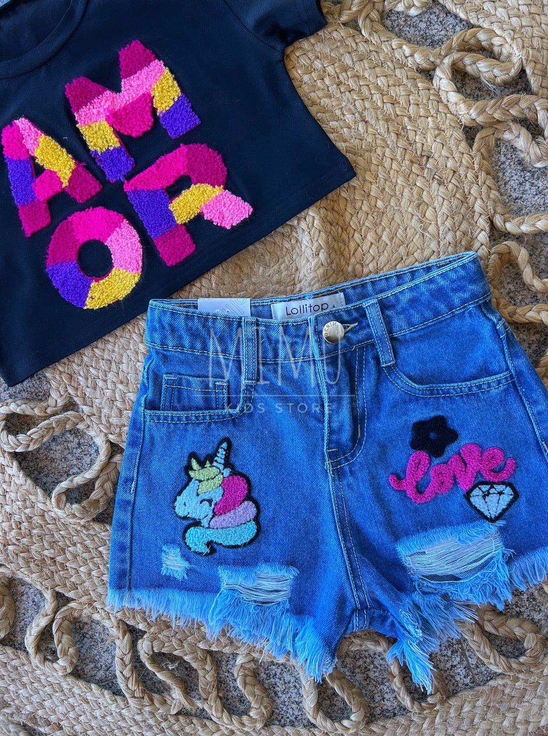 Unicorn shorts and Cropped Amor T-shirt (items purchased individually)