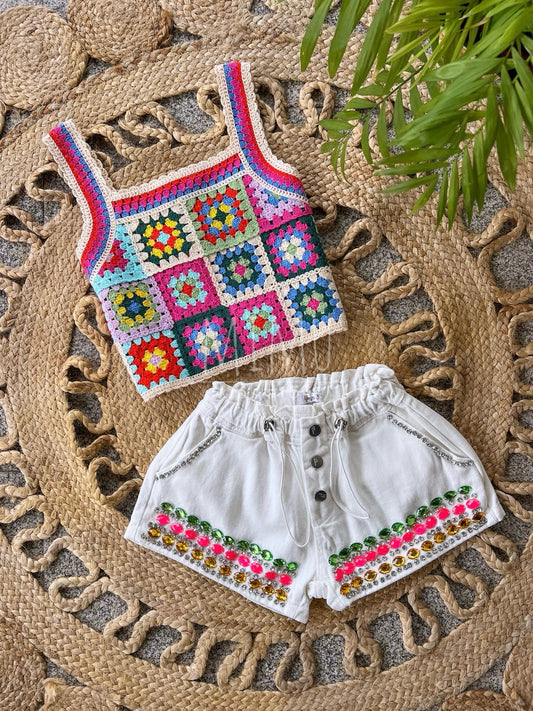 Shorts with crochet top (items purchased individually)