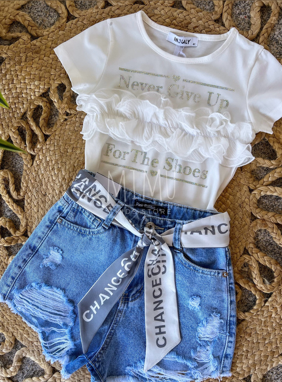 Shorts and ruffled T-shirt (items purchased individually)